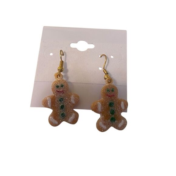 Gingerbread Man Christmas Cookie Earrings - Picture 5 of 6